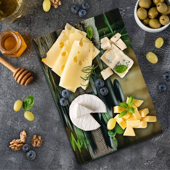 Spa Cutting Board, Massage Stone Triplets Herbal Oil and Scent Candles Print, Decorative Tempered Glass Cutting and Serving Board, Small Size, Black Brown and White, by Ambesonne
