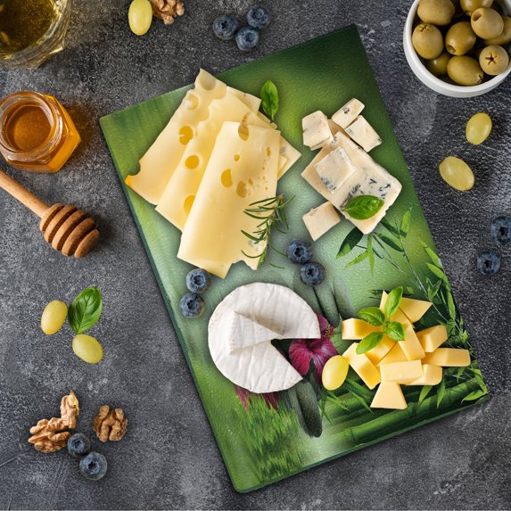 Spa Cutting Board, Stones and Bamboo Leaves on the Water Pool Freshness Relaxing Theme, Decorative Tempered Glass Cutting and Serving Board, Small Size, Apple Green Magenta, by Ambesonne