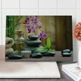 thumbnail image 1 of Spa Cutting Board, Warm Welcoming Spa Reception Big Healing Stones Candles Scent Flowers Print, Decorative Tempered Glass Cutting and Serving Board, Large Size, Purple Black and Green, by Ambesonne, 1 of 5