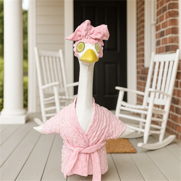 Spa Day Goose Costume - Plush Bathrobe & Towel Turban Set, Cute and Relaxed Theme for Dressing Up Your Porch or Garden Goose as shown