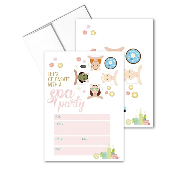 Spa Day Party Invitations - 25 Invites with Envelopes - B15251