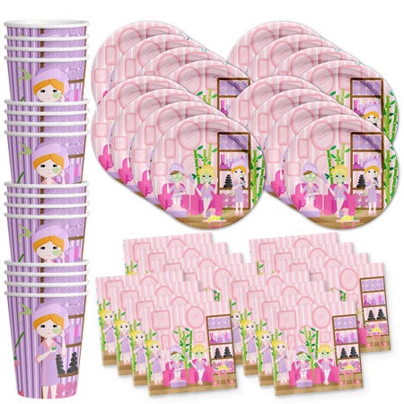 Spa Day Party Supplies for Girls - Kid Spa Party Supplies - Sleepover Party Supplies for Girls - Spa Theme Party Decorations | Tableware Set Includes Plates Napkins and Cups | Kit for 16