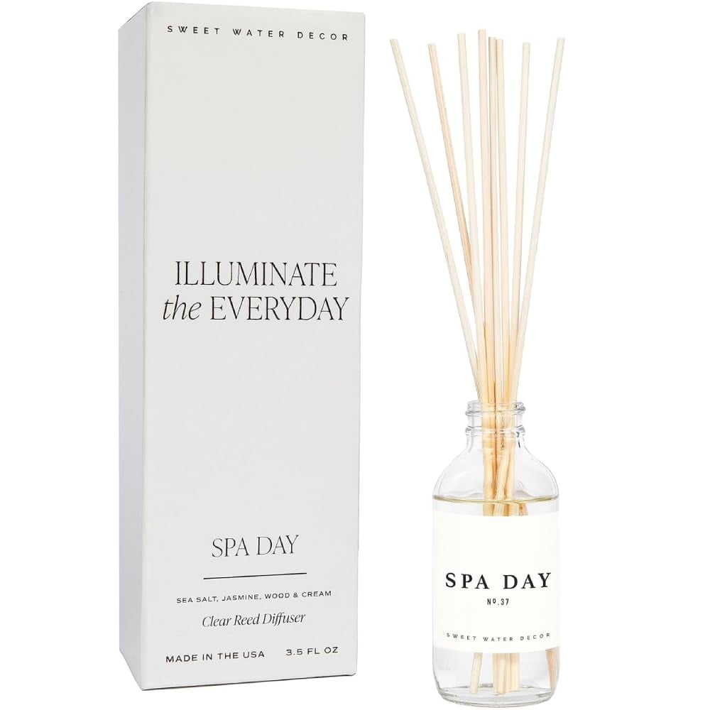 Spa Day Reed Diffuser Set - Sea Salt, Jasmine, Wood, and Cream Scented ...