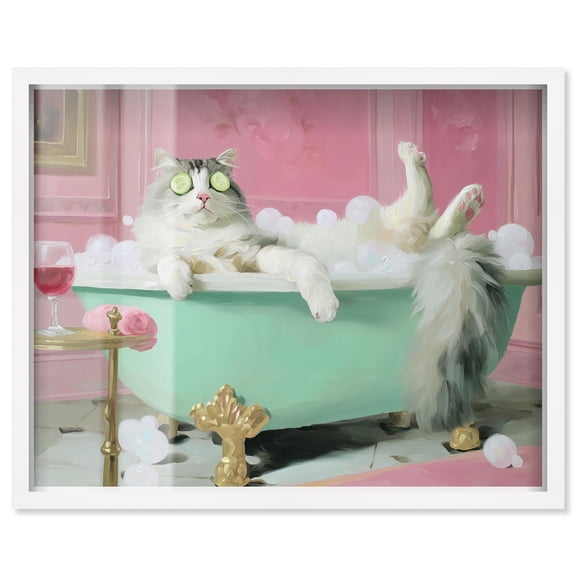 Spa Day for Fluff Shadowbox Print Cats Art by Art Remedy, White Frame, 45 x 36