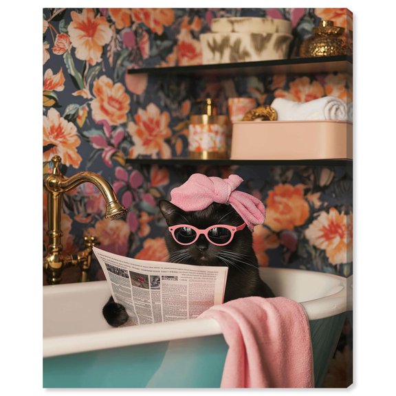 Spa Day for Mittens Canvas Print Fun Bathroom Art by Art Remedy, Gallery Wrapped, 20 x 24