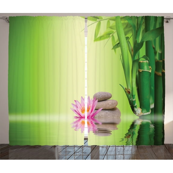 Ambesonne East Curtains 2 Panel Set, Garden Peaceful Mind, 108" x 84", Green Pink