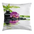 thumbnail image 1 of Spa Decor Throw Pillow Cushion Cover, Asian Relaxation with Zen Massage Stones Purple Orchid and a Bamboo, Decorative Square Accent Pillow Case, 18 X 18 Inches, Purple Black and Green, by Ambesonne, 1 of 2