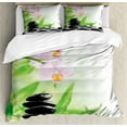 thumbnail image 1 of Spa Duvet Cover Set King Size, Zen Basalt Stones and Orchid with Dew Peaceful Nature Theraphy Massage Meditation, Decorative 3 Piece Bedding Set with 2 Pillow Shams, Black Pink Green, by Ambesonne, 1 of 3