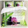 thumbnail image 1 of Spa Duvet Cover Set, Orchid Flowers and Rocks in the Mineral Spring Water with Sunshine Image, Decorative 3 Piece Bedding Set with 2 Pillow Shams, King Size, Green Pink, by Ambesonne, 1 of 3