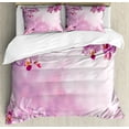 thumbnail image 1 of Spa Duvet Cover Set, Orchid Petals in Monochrome Design Bouquet Spring Bloom ling Growth Peaceful Nature Print, Decorative 3 Piece Bedding Set with 2 Pillow Shams, Queen Size, Pink, by Ambesonne, 1 of 3
