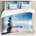 thumbnail image 1 of Spa Duvet Cover Set, Stones and Lotus Flower over Sand Harmony Balance Flourish Your, Decorative 3 Piece Bedding Set with 2 Pillow Shams, King Size, Grey Blue Pink, by Ambesonne, 1 of 3