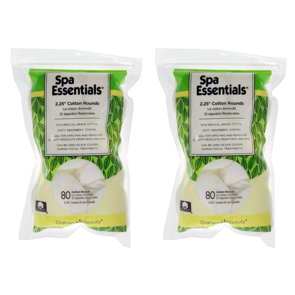 Spa Essentials Cotton Rounds - 2.25 - Pack of 2 , 80 Count Cotton Pads