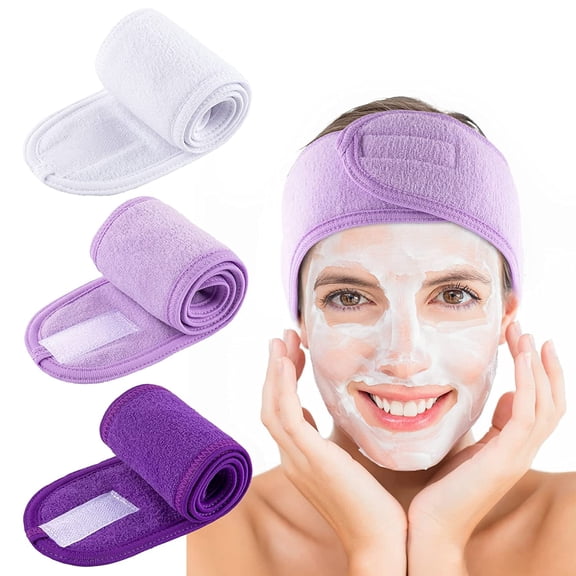 Spa Facial Headband Make Up Wrap Head Terry Cloth Headband Adjustable Towel Band for Face Washing Shower Facial Cover, 3PCS