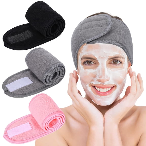 Spa Facial Headbands 3 Pieces Make Up Wrap Head Terry Cloth Headband Soft Adjustable Towel Band for Face Washing Shower Facial Cover Yoga