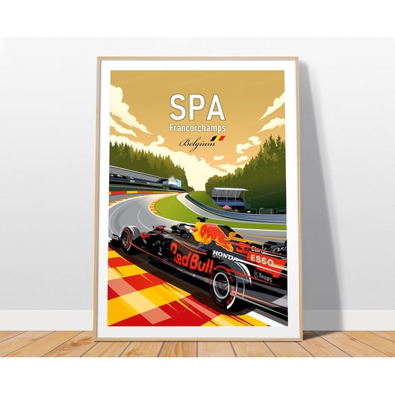 Spa Francorchamps F One Poster, Verstappen Red Bull Art, Unframed Paper Poster 8x10in