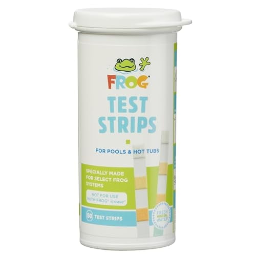 FROG Test Strips for Pools and Hot Tubs - Test Strip with Accurate Indicator for Free Chlorine or Bromine Levels, pH, Total Alkalinity and Total Hardness - Easy Water Testing - 50 Strips