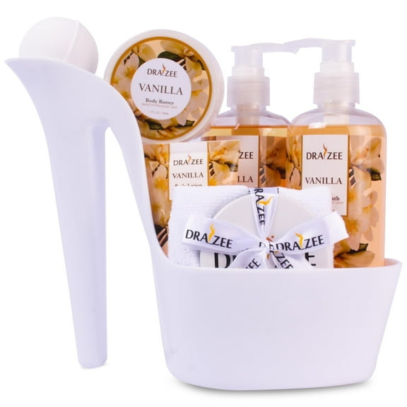 Draizee Luxury Heel Shoe Spa Gift Basket, 8-Piece Body Care Set with Shower Gel, Bubble Bath, Body Butter, Body Lotion, Bath Bomb, Towel and Mirror, Vanilla Scent