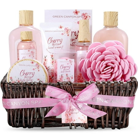 Spa Gift Baskets for Women, 10 Pcs Cherry Blossom Bath and Body Care Sets, Luxury Birthday Mothers Day Gift Sets for Her