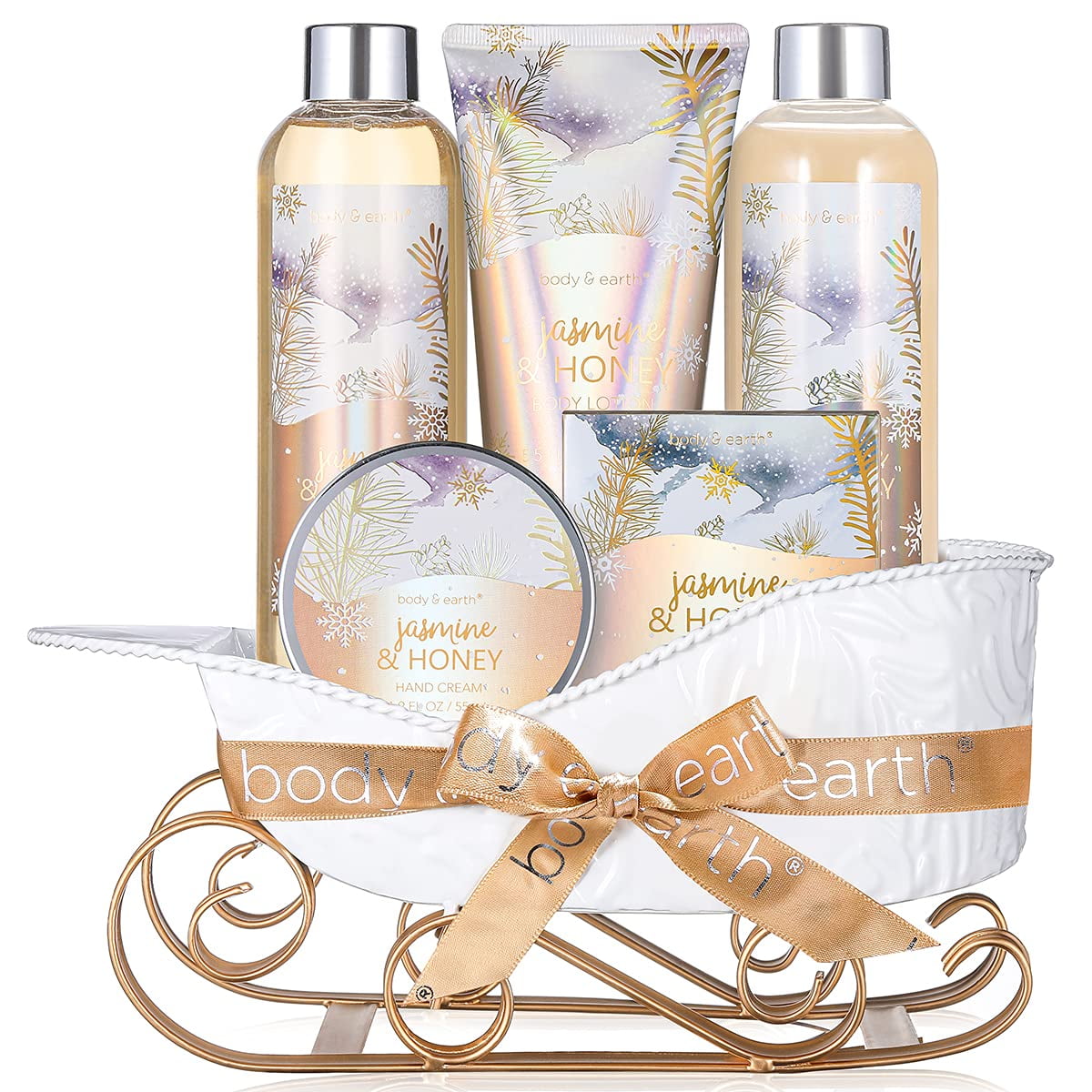 Spa Gift Sets for Women, Jasmine & Honey Christmas Bath Body Care Set, Beauty Holiday Gift Baskets