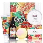 Spa Gift Sets for Women, Rose Bath Kits Include Massage Oil, Bath Bomb, Salt Scrub, Soap, Hand Cream, Birthday Mothers Day Gifts for Mom