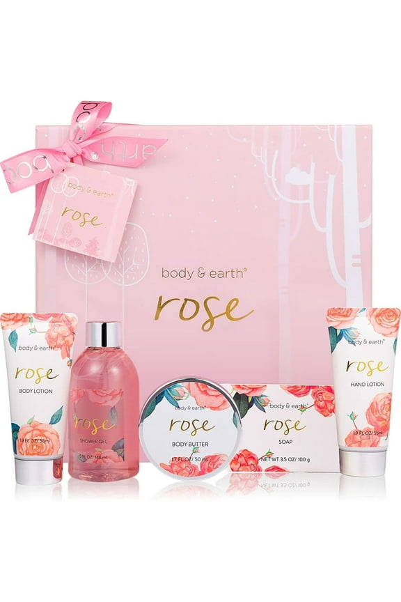 Spa Gift Sets for Women - Rose Bath and Body Care Gift Baskets, Beauty Valentine's Day Birthday Gifts for Her,6 Pcs