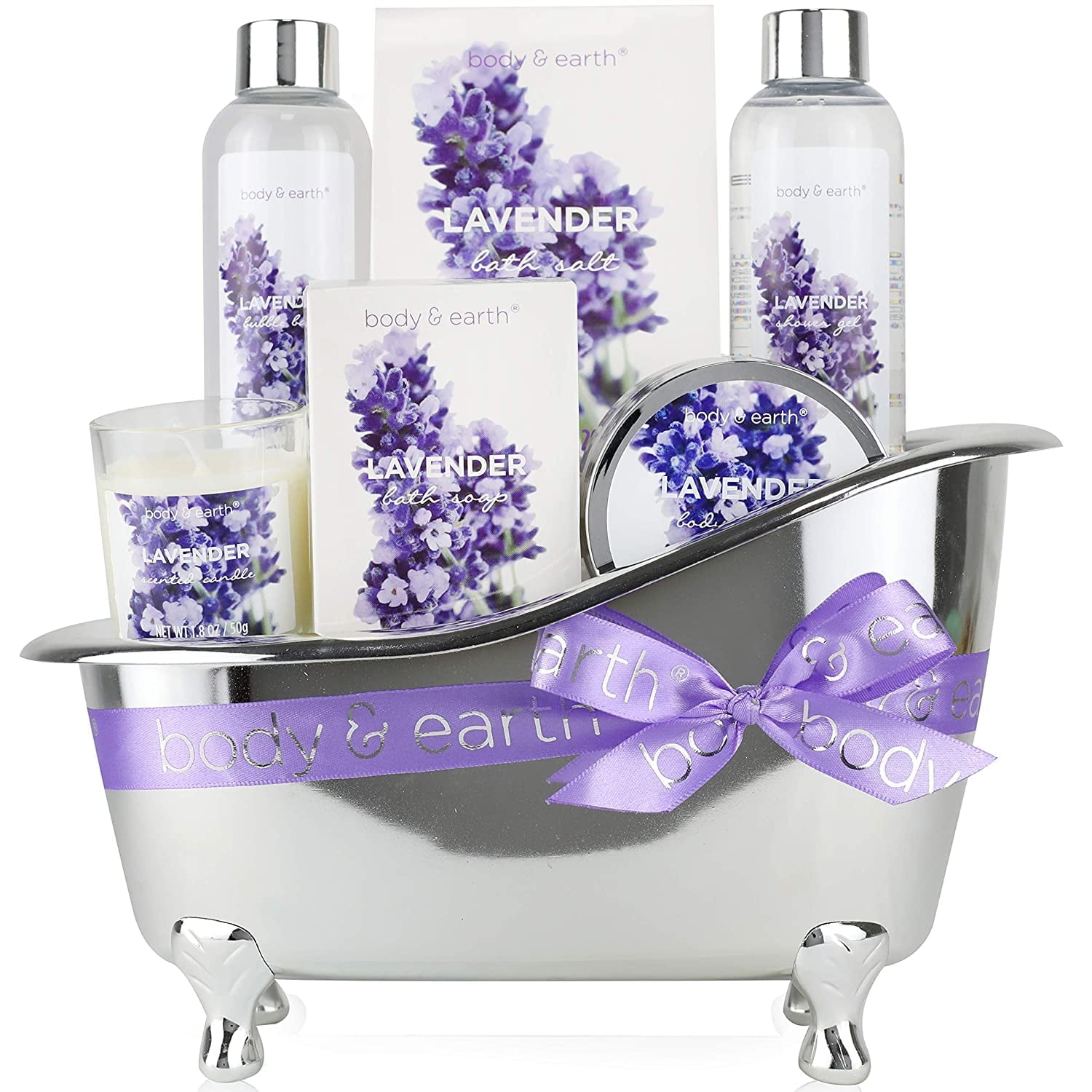 BODY & EARTH Spa Gift Sets for Women - 7 Pcs Lavender Bath Gift Baskets, Beauty Body Care Kits for Birthday Christmas Gifts Idea