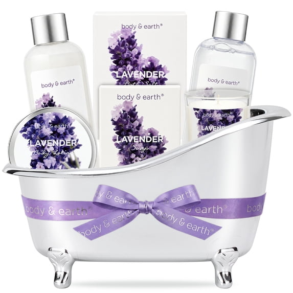 Bath Gift Sets for Women, 7Pcs Lavender Spa Gift Baskets, Beauty Body Care Kits for Birthday Christmas Day Gifts Idea for Her Mom