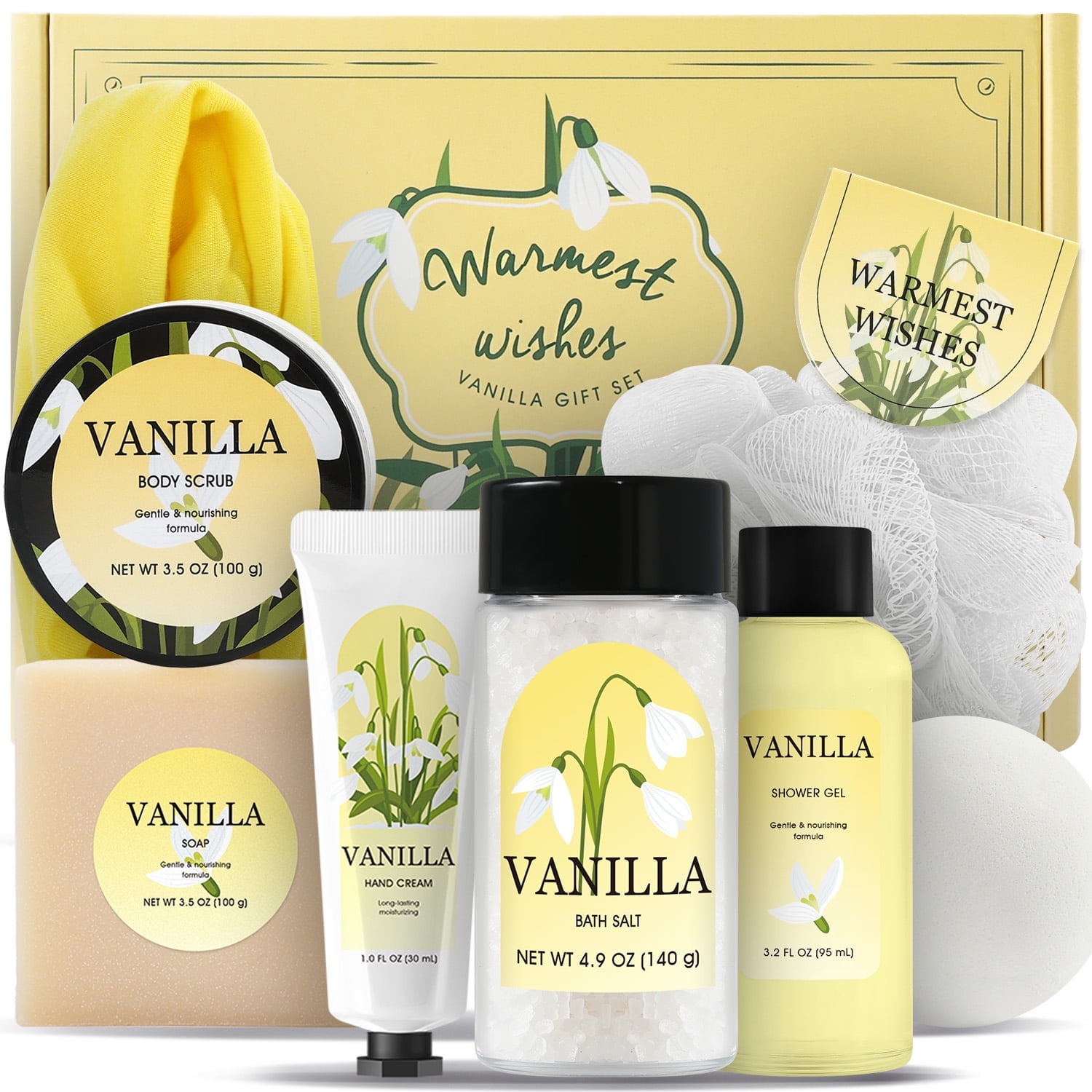 Spa Gift Sets for Women - 8 Pcs Vanilla Bath Set, Relaxing Body Wash Birthday Holiday Gifts for Her