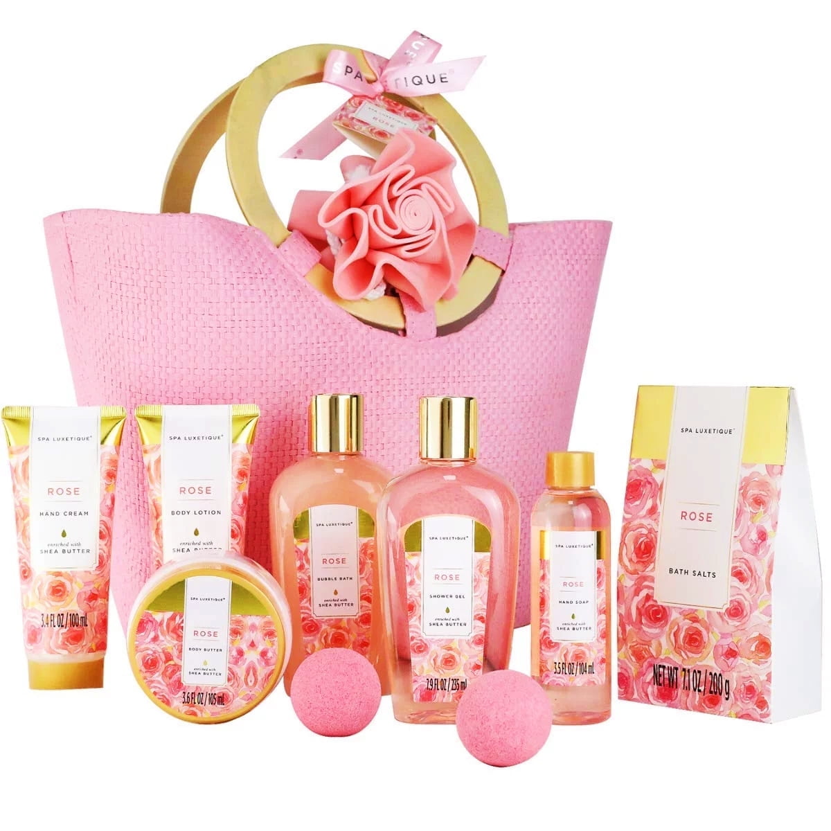 Spa Gift Sets for Women - Rose Bath Body Care Gift Baskets, 10 Pcs Relaxing Spa Kits Birthday Holiday Mothers Day Gifts for Mom