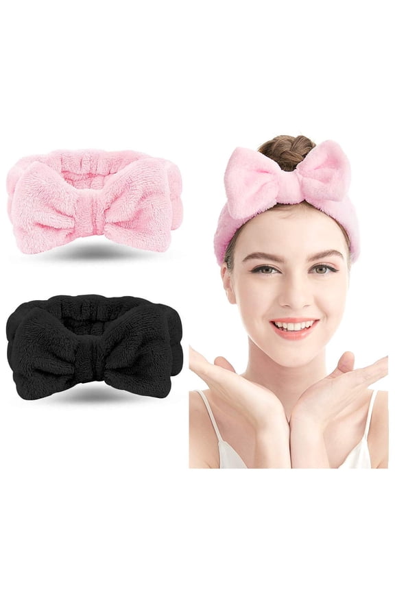 Spa Headband – 2 Pack Bow Hair Band Women Facial Makeup Head Band Soft Coral Fleece Head Wraps For Shower Washing Face