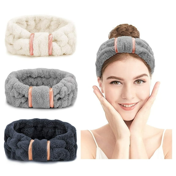 Spa Headband - 3 Pack Women Microfiber Facial Makeup Headband Elastic Fluffy Hairbands For Washing Face Skin Care