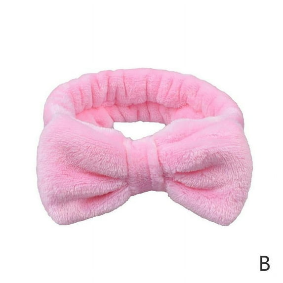Spa Headband Coral Fleece Bowknot Hairlace Wash Face Turban Headwear Women Elastic Fluffy Hair Band for Washing Face Shower Sports Makeup Q8B1