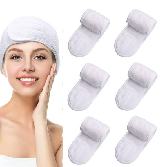 Spa Headband Spa Facial Headband Spa Headband Bulk for Washing Face Makeup Headband for Shower Bath Sport Wrap Girls Headband Polyester Adjustable Towel with Hook and Loop Non Slip(White, 6 Pack)