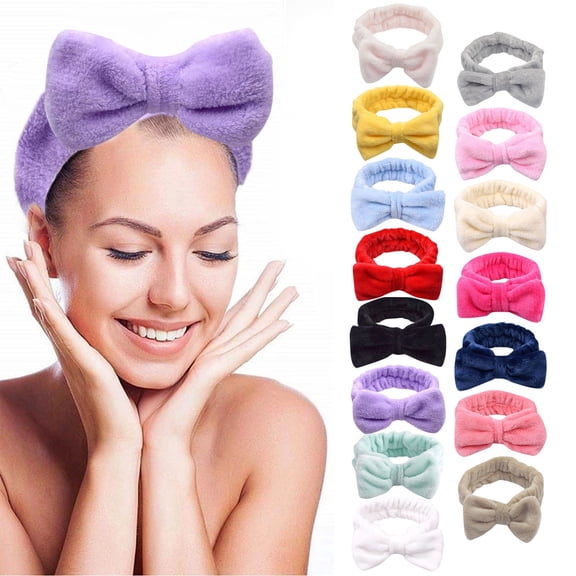 Spa Headband, Soft Makeup Headband with Cute Bow Elastic Face Wash Hairband for Skincare Facial Mask Showers Pink
