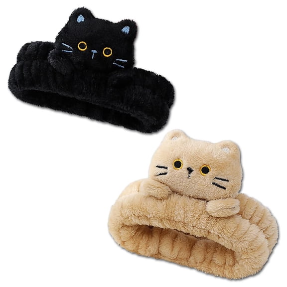 Spa Headband for Washing Face, 2 Pack Cute Hair Band for Shower Yoga Beauty Skincare Party, Soft Fluffy Makeup Headband, Kawaii Facial Headbands for Woman Girls, Kitty