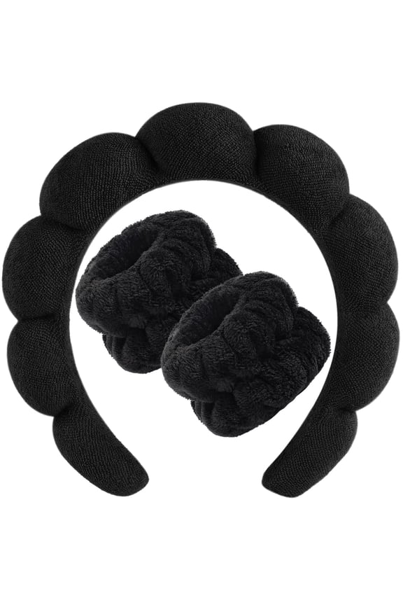 Spa Headband for Washing Face Wristband Sponge Makeup Skincare Headband Terry Cloth Bubble Soft Get Ready Hairband for Women Girl Puffy Padded Headwear Non Slip Thick Hair Accessory(Pink)