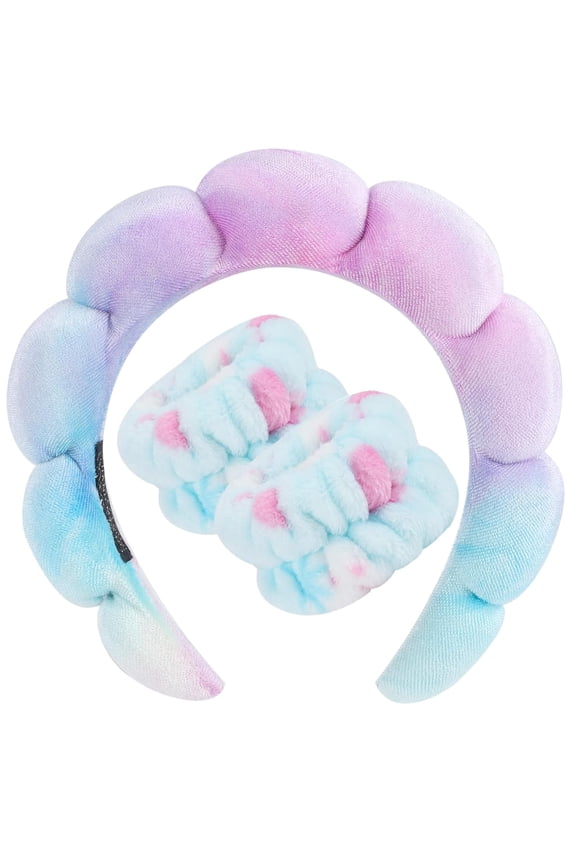 Spa Headband for Washing Face Wristband Sponge Makeup Skincare Headband Terry Cloth Bubble Soft Get Ready Hairband for Women Girl Puffy Padded Headwear Non Slip Thick Hair Accessory(Pink)