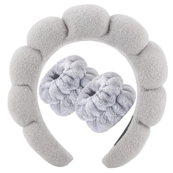 Spa Headband for Washing Face Wristband Sponge Makeup Skincare Headband Terry Cloth Bubble Soft Get Ready Hairband for Women Girl Puffy Padded Headwear Non Slip Thick Hair Accessory(Pink)