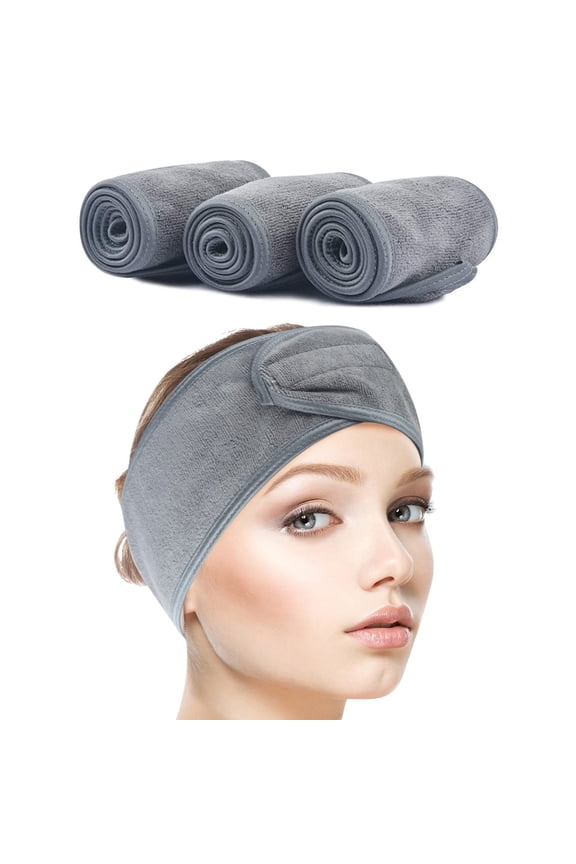 Spa Headband for Women 3 Counts Ultra Soft Adjustable Makeup Hair Band with Magic Tape, Terry Cloth Stretch Head Wrap for Face Washing, Bath, Shower, Facial Mask, Yoga
