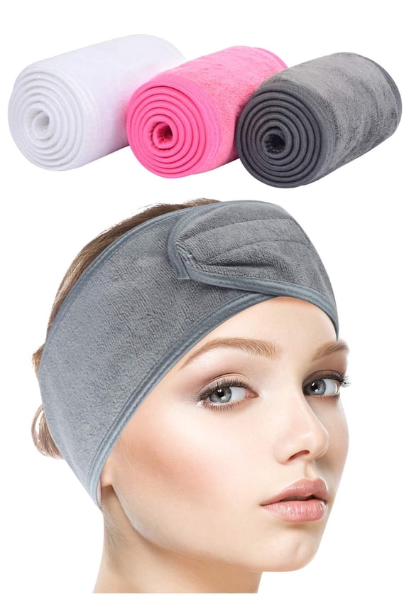 Spa Headband for Women 3 Counts Ultra Soft Adjustable Makeup Hair Band with Magic Tape, Terry Cloth Stretch Head Wrap for Face Washing, Bath, Shower, Facial Mask, Yoga