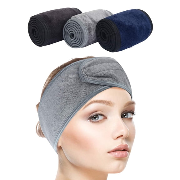 Spa Headband for Women 3 Counts Ultra Soft Adjustable Makeup Hair Band with Magic Tape, Terry Cloth Stretch Head Wrap for Face Washing, Bath, Shower, Facial Mask, Yoga