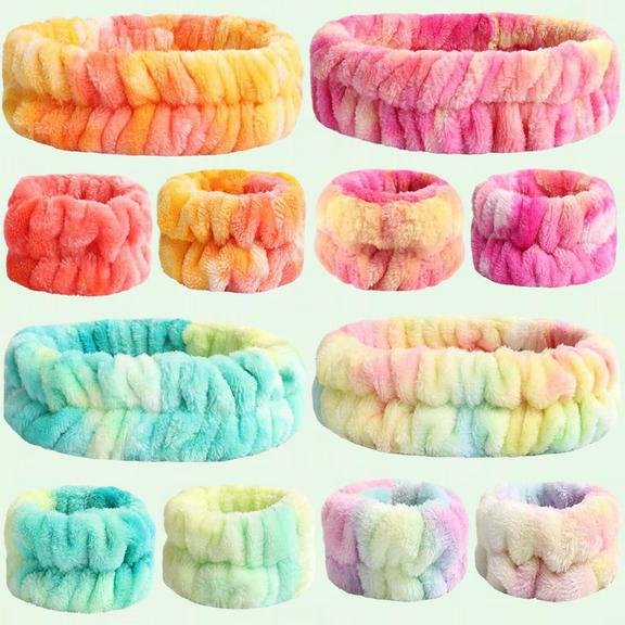 Spa Headband Wrist Washband Face Wash Set, 12 Pcs Microfiber Wrist Wash Bands Hair Band for Women Girls