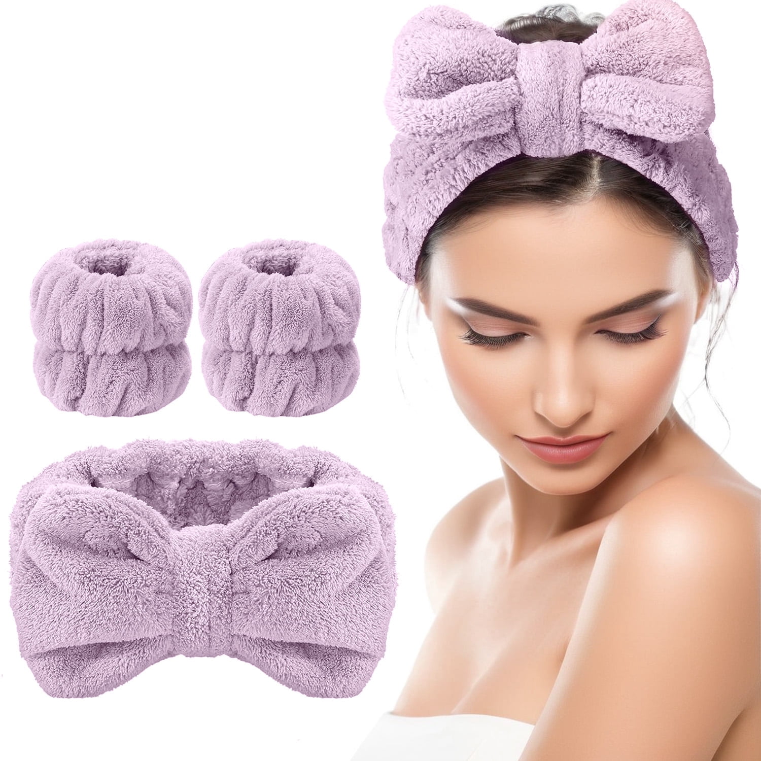 Spa Headband Wristband Set, Face Washing Headband for Women 