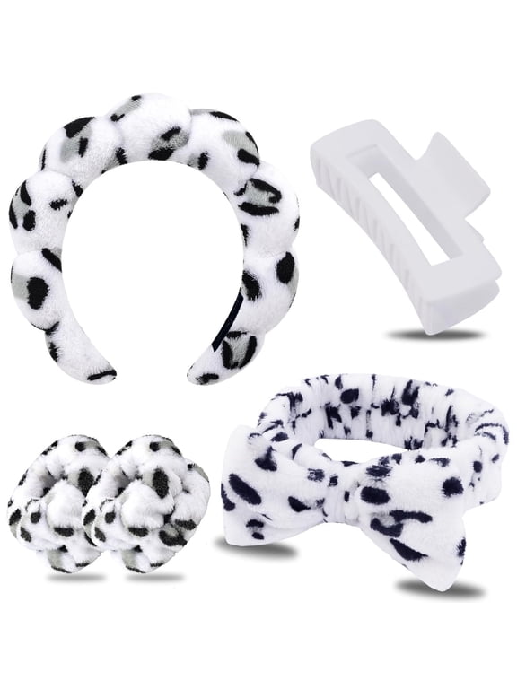 Spa Headband Wristband Set with Hair Clips – Puffy Makeup Headband for Women, Face Washing, Facial Mask, Shower Accessories, Gifts for Teen Girls