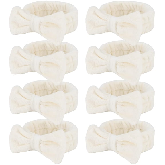 Spa Headband for Washing Face 8 Pack Beige Skincare Headbands for Women Girls Terry Cloth Cute Bow Head Bands