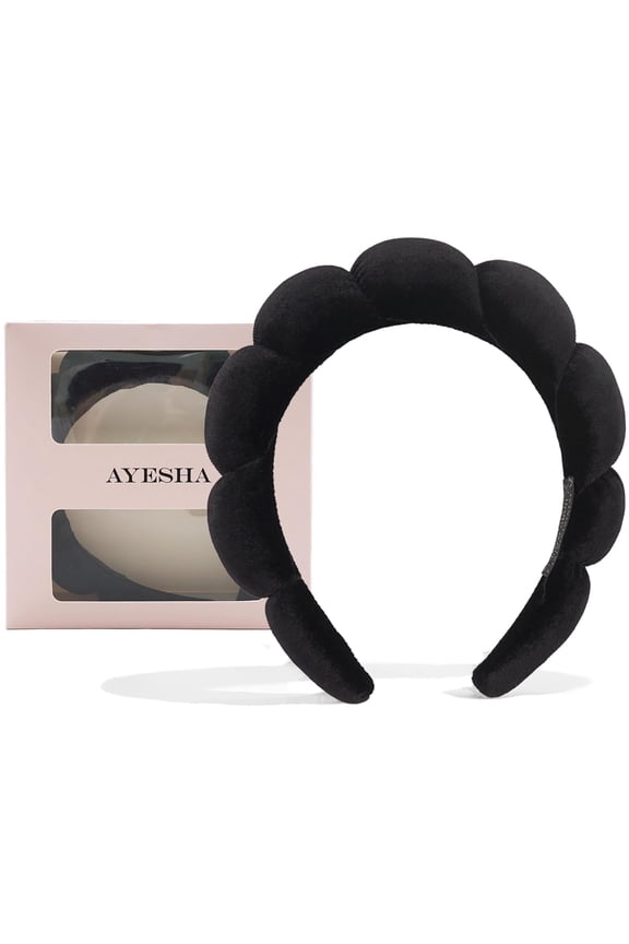 Spa Headband for Women Sponge Headband for Washing Face Clouds Soft Hairband Makeup Headbands for Women Girls Shower Makeup Skincare (Black)
