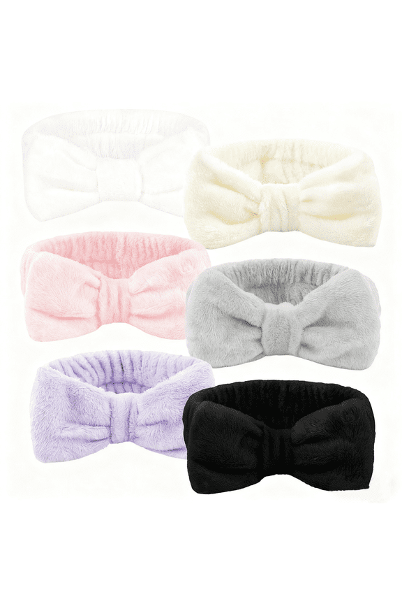 Spa Headbands 6 Pack, Colourful Bow Coral Fleece Makeup Headband for Washing Face skincare headbands for women, Hair Bands