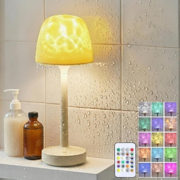 Spa-Like Shower Lamp - Waterproof Bathroom Lamp with 16 Color Ocean Wave Projector, Rechargeable Shower Light with Touch & Remote Control, Cordless Light for Inside Shower/Bathtub