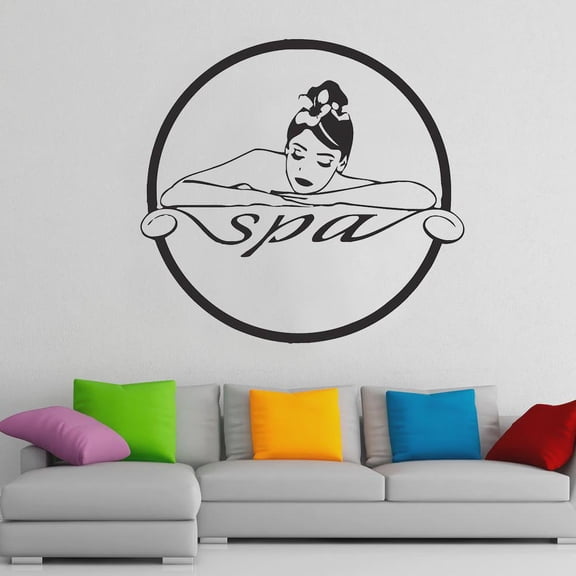 Spa Logo Wall Decal Woman Massage Therapy Treat Skincare Beauty Salon Interior Decor Door Window Vinyl Stickers Art Mural 28x29cm