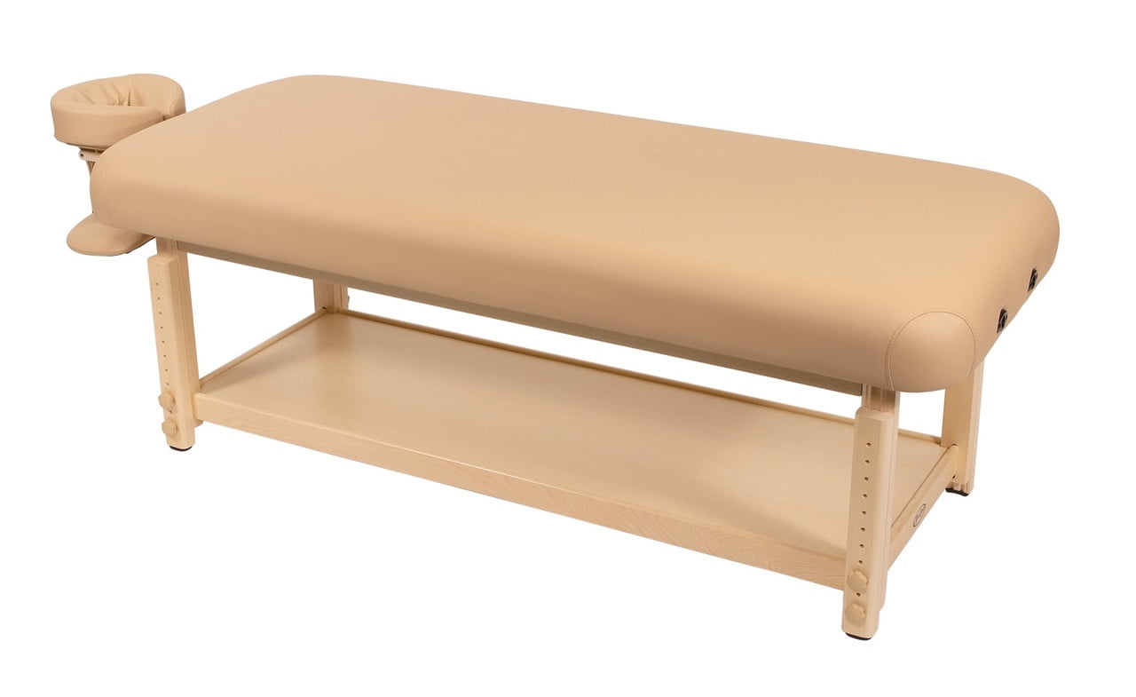 Spa Luxe Stationary Massage Table with Headrest and Arm Shelf by